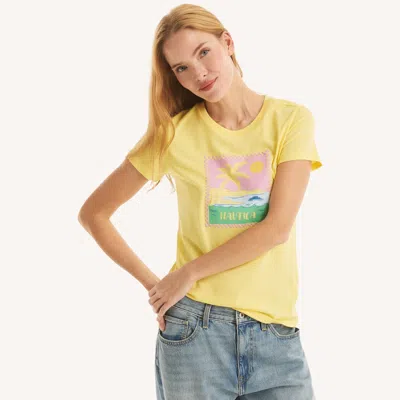 Nautica Womens Logo Stamp Puff Graphic T-shirt In Yellow