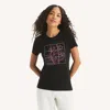 Nautica Womens Modern Flowers Studded Graphic T-shirt In Black