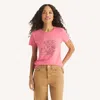 Nautica Womens Modern Flowers Studded Graphic T-shirt In Pink