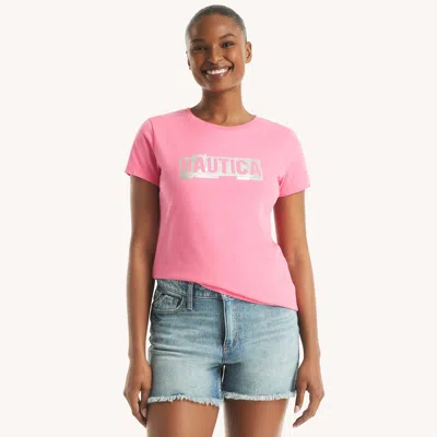Nautica Womens Modern Logo Foil Graphic T-shirt In Pink