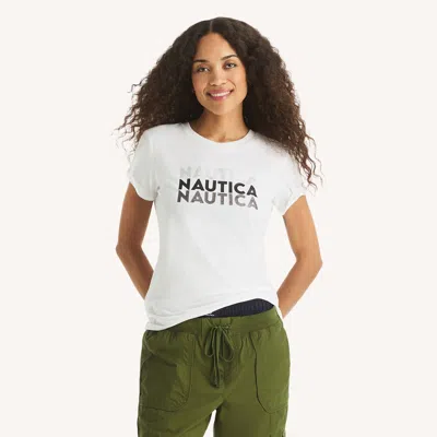 Nautica Womens Modern Logo Rhinestone Graphic T-shirt In Neutral