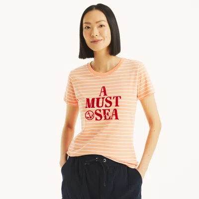 Nautica Womens Must Sea Graphic T-shirt In Orange