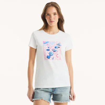 Nautica Womens Neon Beach Glitter Graphic T-shirt