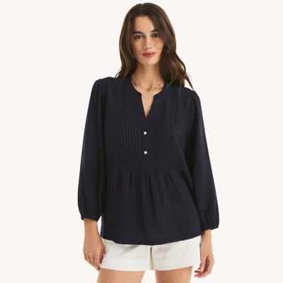 Nautica Womens Pintuck Blouse In Blue