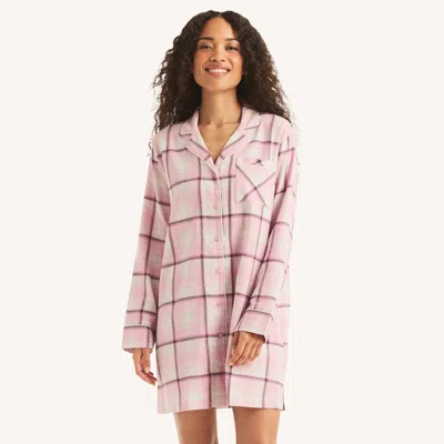 Nautica Womens Plaid Sleep Shirt Dress In Pink
