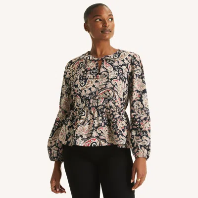Nautica Womens Printed Bow Tie Top In Multi