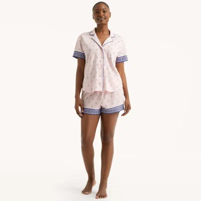 Nautica Womens Printed Boxer Pajama Set In Pink
