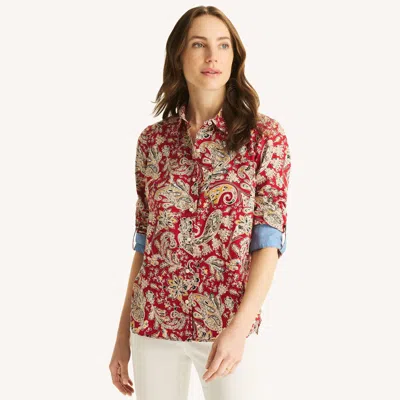 Nautica Womens Printed Button-up Shirt In Red