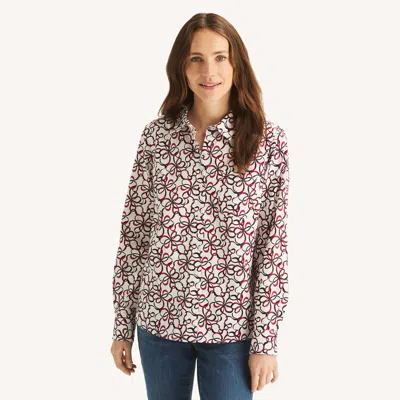 Nautica Womens Printed Button-up Shirt In White