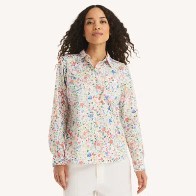 Nautica Womens Printed Button-up Shirt In White
