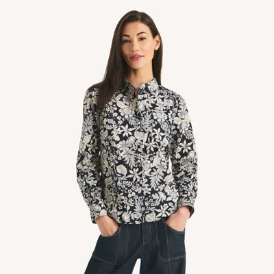 Nautica Womens Printed Button-up Shirt In Multi