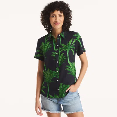 Nautica Womens Printed Camp Linen Shirt In Multi