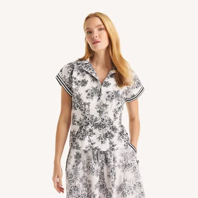 Nautica Womens Printed Fitted Short-sleeve Shirt In White
