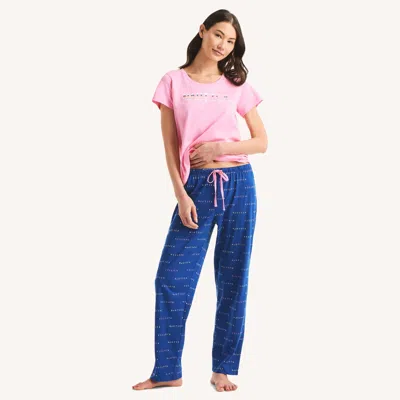 Nautica Womens Printed Pajama Pant Set In Blue