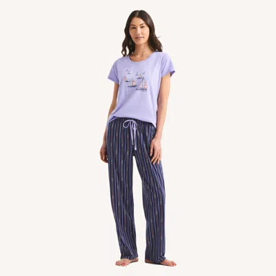Nautica Womens Printed Pajama Pant Set In Purple