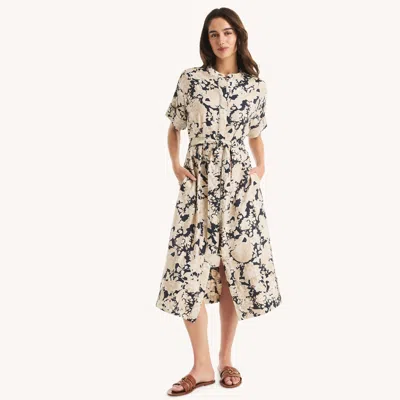Nautica Womens Printed Ruffle Dress In Neutral