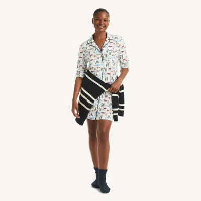 Nautica Womens Printed Sleep Dress In White