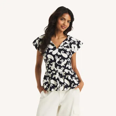 Nautica Womens Printed Tie-front Top In Multi