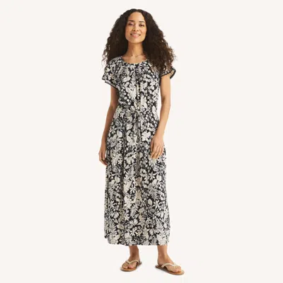 Nautica Womens Printed Tiered Dress In Black