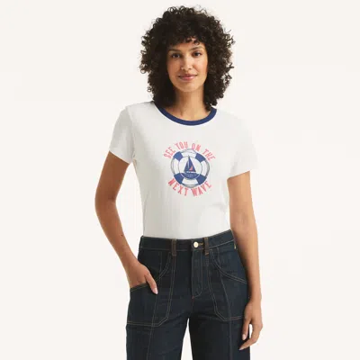 Nautica Womens Puff Next Wave Graphic T-shirt In Blue