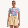 Nautica Womens Puff Stripes And Flowers Graphic T-shirt