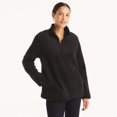 Nautica Womens Quarter-zip Faux Shearling Pullover In Multi
