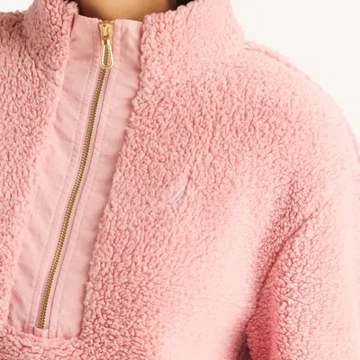 Nautica Womens Quarter-zip Faux Shearling Pullover In Pink