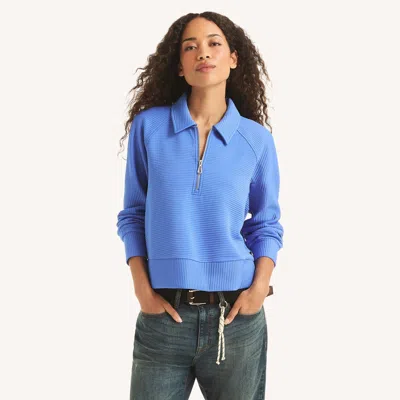 Nautica Womens Quarter-zip Sweatshirt In Blue