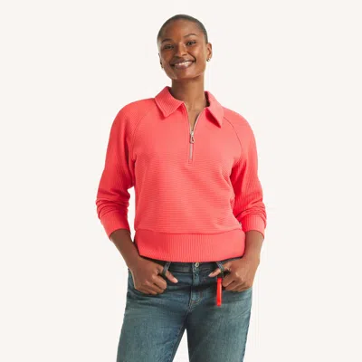 Nautica Womens Quarter-zip Sweatshirt In Pink