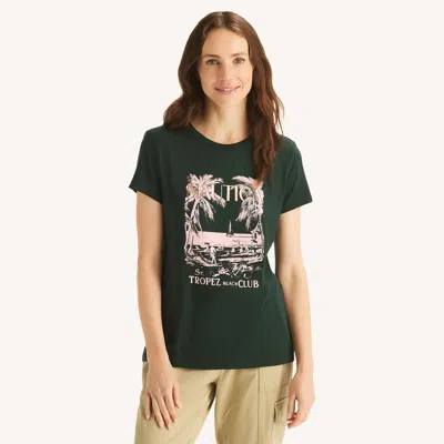 Nautica Womens Resort Time Foil Graphic T-shirt In Green