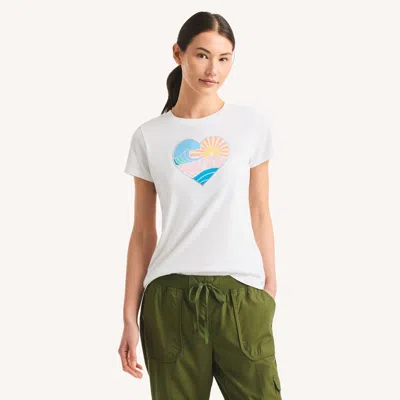 Nautica Womens Rhinestone Here Comes The Sun Graphic T-shirt In White