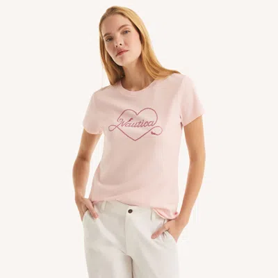 Nautica Womens Roped Heart Glitter Graphic T-shirt In Pink