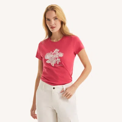 Nautica Womens Rose Logo Graphic T-shirt In Pink