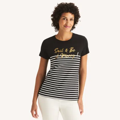 Nautica Womens Sail & Be Merry Foil Graphic T-shirt In Black