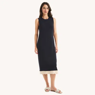 Nautica Womens Scallop-trim Midi Dress In Black