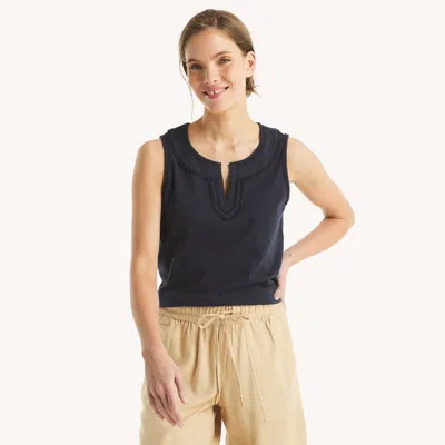 Nautica Womens Scallop-trim Tank Top In Black