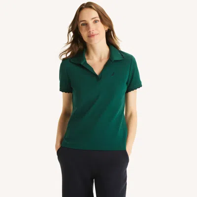 Nautica Womens Scalloped Johnny Collar Polo In Multi