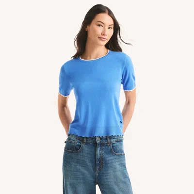 Nautica Womens Scalloped Short-sleeve Sweater In Blue
