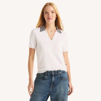 Nautica Womens Scallop-trim Johnny Collar Short-sleeve Sweater In Multi