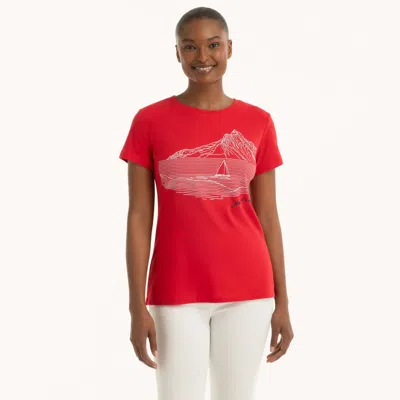 Nautica Womens Scandinavian Sailing Graphic T-shirt In Red
