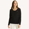 Nautica Womens Scoop-neck Long-sleeve T-shirt In Black