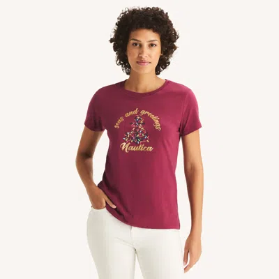 Nautica Womens Sea & Greetings Foil Graphic T-shirt In Multi