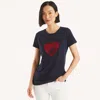 Nautica Womens Sequin Heart Graphic T-shirt In Multi