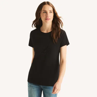 Nautica Womens Sequin Logo Graphic T-shirt In Black