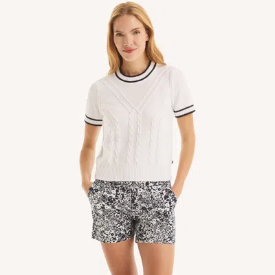 Nautica Womens Short-sleeve Cable-knit Sweater In White