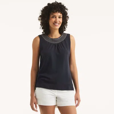 Nautica Womens Smocked Tank Top In Black