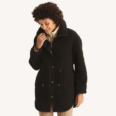 Nautica Womens Snap-front Faux Shearling Jacket In Black
