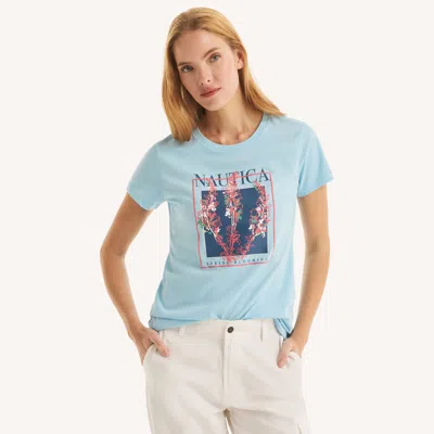 Nautica Womens Spring Blooming Graphic T-shirt In Blue