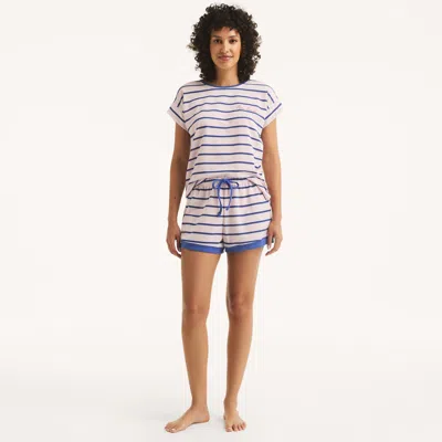 Nautica Womens Striped Boxer Pajama Set In White