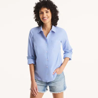 Nautica Womens Striped Button-up Shirt In Blue